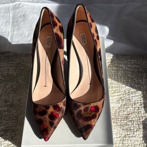 Furla Brown Leopard Print Heels with Red Accents